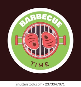 BBQ party. Barbecue party. barbecue label or Sticker. BBQ time. Vector illustration. BBQ background. Label, Sticker, Card, Invitation. National Barbecue Day. May 16. event. grill party.