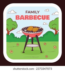 BBQ party. Barbecue party. barbecue label or Sticker. BBQ time. Vector illustration. BBQ background. Label, Sticker, Card, Invitation. National Barbecue Day. May 16. event. grill party.