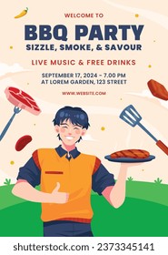 BBQ party. Barbecue party. barbecue poster or banner. BBQ time. Vector illustration. BBQ background. Poster, Banner, Card, Flyer, Invitation, Cover.. National Barbecue Day. May 16. event. grill party.