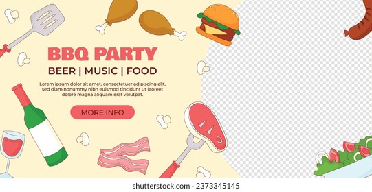 BBQ party. Barbecue party. barbecue poster or banner. BBQ time. Vector illustration. BBQ background. Poster, Banner, Card, Flyer, Invitation, Cover.. National Barbecue Day. May 16. event. grill party.