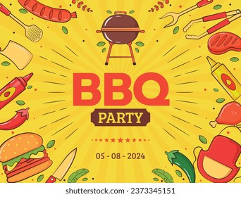 BBQ party. Barbecue party. barbecue poster or banner. BBQ time. Vector illustration. BBQ background. Poster, Banner, Card, Flyer, Invitation, Cover.. National Barbecue Day. May 16. event. grill party.