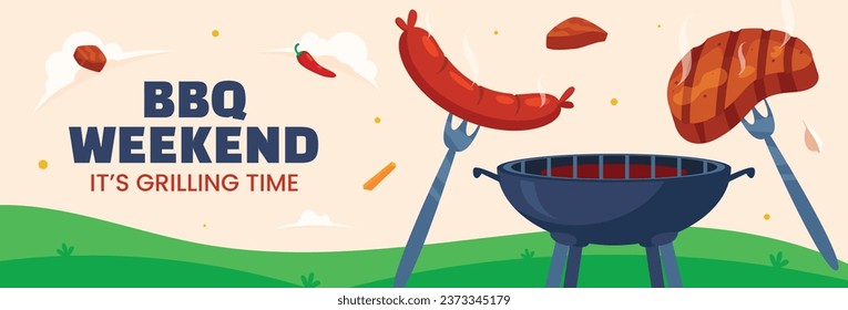 BBQ party. Barbecue party. barbecue poster or banner. BBQ time. Vector illustration. BBQ background. Poster, Banner, Card, Flyer, Invitation, Cover.. National Barbecue Day. May 16. event. grill party.