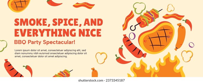 BBQ party. Barbecue party. barbecue poster or banner. BBQ time. Vector illustration. BBQ background. Poster, Banner, Card, Flyer, Invitation, Cover.. National Barbecue Day. May 16. event. grill party.