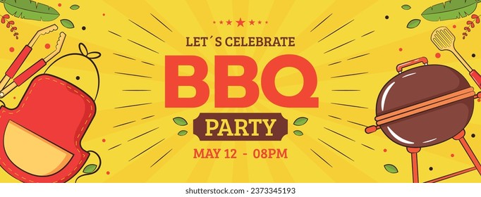 BBQ party. Barbecue party. barbecue poster or banner. BBQ time. Vector illustration. BBQ background. Poster, Banner, Card, Flyer, Invitation, Cover.. National Barbecue Day. May 16. event. grill party.