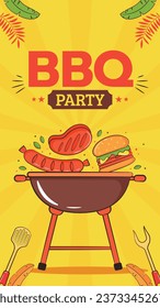 BBQ party. Barbecue party. barbecue poster or banner. BBQ time. Vector illustration. BBQ background. Poster, Banner, Card, Flyer, Invitation, Cover.. National Barbecue Day. May 16. event. grill party.