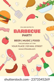 BBQ party. Barbecue party. barbecue poster or banner. BBQ time. Vector illustration. BBQ background. Poster, Banner, Card, Flyer, Invitation, Cover.. National Barbecue Day. May 16. event. grill party.