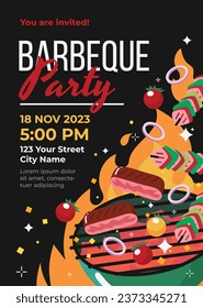 BBQ party. Barbecue party. barbecue poster or banner. BBQ time. Vector illustration. BBQ background. Poster, Banner, Card, Flyer, Invitation, Cover.. National Barbecue Day. May 16. event. grill party.