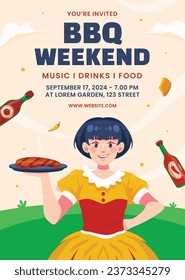 BBQ party. Barbecue party. barbecue poster or banner. BBQ time. Vector illustration. BBQ background. Poster, Banner, Card, Flyer, Invitation, Cover.. National Barbecue Day. May 16. event. grill party.