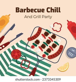 BBQ party. Barbecue party. barbecue poster or banner. BBQ time. Vector illustration. BBQ background. Poster, Banner, Card, Flyer, Invitation, Cover.. National Barbecue Day. May 16. event. grill party.