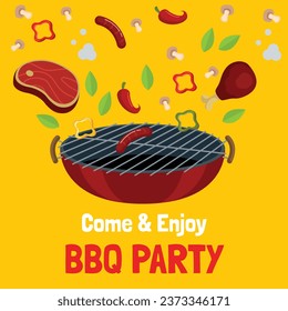 BBQ party. Barbecue party. barbecue poster or banner. BBQ time. Vector illustration. BBQ background. Poster, Banner, Card, Flyer, Invitation, Cover.. National Barbecue Day. May 16. event. grill party.