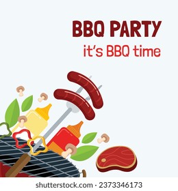 BBQ party. Barbecue party. barbecue poster or banner. BBQ time. Vector illustration. BBQ background. Poster, Banner, Card, Flyer, Invitation, Cover.. National Barbecue Day. May 16. event. grill party.