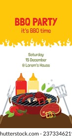 BBQ party. Barbecue party. barbecue poster or banner. BBQ time. Vector illustration. BBQ background. Poster, Banner, Card, Flyer, Invitation, Cover.. National Barbecue Day. May 16. event. grill party.