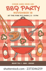 BBQ party. Barbecue party. barbecue poster or banner. BBQ time. Vector illustration. BBQ background. Poster, Banner, Card, Flyer, Invitation, Cover.. National Barbecue Day. May 16. event. grill party.