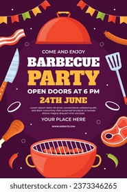 BBQ party. Barbecue party. barbecue poster or banner. BBQ time. Vector illustration. BBQ background. Poster, Banner, Card, Flyer, Invitation, Cover.. National Barbecue Day. May 16. event. grill party.