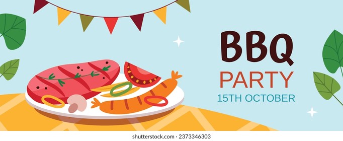 BBQ party. Barbecue party. barbecue poster or banner. BBQ time. Vector illustration. BBQ background. Poster, Banner, Card, Flyer, Invitation, Cover.. National Barbecue Day. May 16. event. grill party.