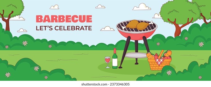 BBQ party. Barbecue party. barbecue poster or banner. BBQ time. Vector illustration. BBQ background. Poster, Banner, Card, Flyer, Invitation, Cover.. National Barbecue Day. May 16. event. grill party.