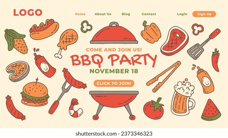 BBQ party. Barbecue party. barbecue poster or banner. BBQ time. Vector illustration. BBQ background. Poster, Banner, Card, Flyer, Invitation, Cover.. National Barbecue Day. May 16. event. grill party.