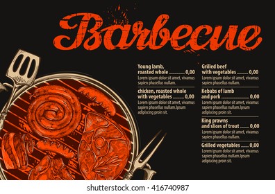 BBQ party. Barbecue vector template of menu design restaurant or cafe