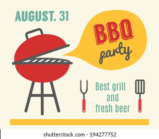 BBQ party. Barbeque and grill cooking. Flat design vector illustration. 