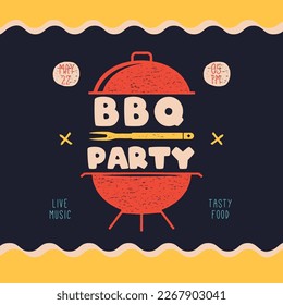 BBQ party card template. BBQ grill square card for social media marketing. Barbecue post design. Stock vector poster flyer.