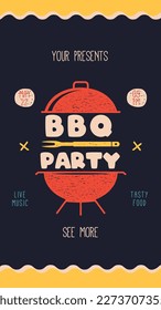 BBQ party card template. BBQ grill square card for social media marketing, stories. Barbecue post design. Stock vector poster flyer