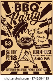 BBQ Party Craft Paper Poster.Vector Illustration.