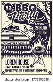 BBQ Party Craft Paper Poster.Vector Illustration.