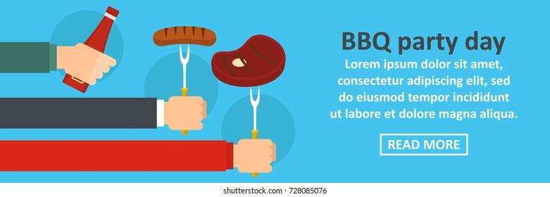 Bbq party day banner horizontal concept. Flat illustration of bbq party day banner horizontal vector concept for web design