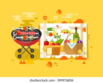 BBQ party design flat