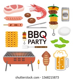 BBQ party elements isolated on white background.