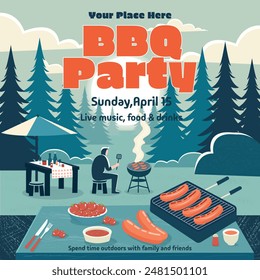 bbq party flyer design flat vector illusutration 
