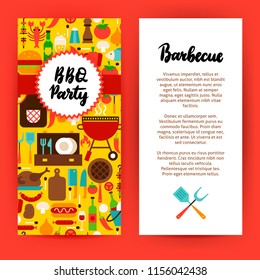 BBQ Party Flyer. Flat Design Vector Illustration of Brand Identity for Barbecue Promotion. 