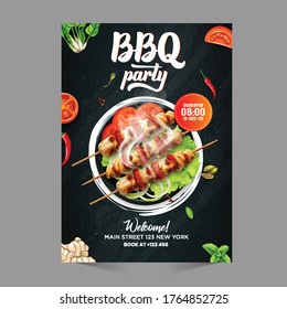 BBQ party flyer pamphlet brochure cover design layout with vector photo background, vector illustration template in A4 size