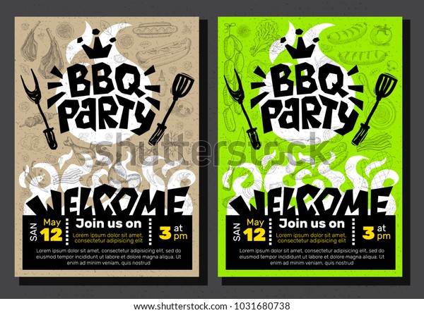 Verwonderend BBQ party Eten poster. Barbecue sjabloon stockvector (rechtenvrij OL-71