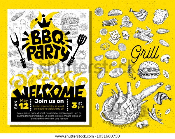 q Party Food Poster Grillmenu Vorlage Einladung Stock Vektorgrafik Lizenzfrei