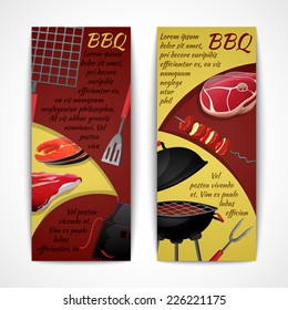 Bbq party fresh hot meat grill menu vertical banner set isolated vector illustration