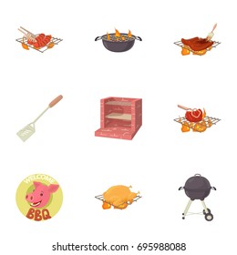 BBQ party icons set. Cartoon set of 9 BBQ party vector icons for web isolated on white background
