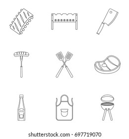 Bbq party icons set. Outline set of 9 bbq party vector icons for web isolated on white background