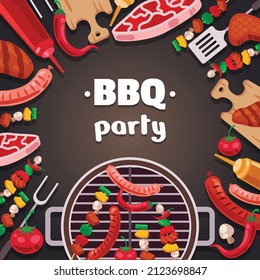 BBQ party invitation. Barbeque outdoor summer activity background design vector.