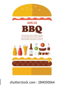BBQ party invitation. designed as a hamburger