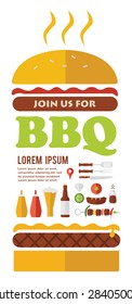 BBQ party invitation. designed as a hamburger