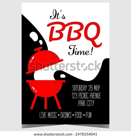 BBQ party invitation poster or banner with a grill blowing smoke. Vector leaflet or flyer to invite friends and family to celebrate a birthday or other event cooking a barbecue in the backyard.