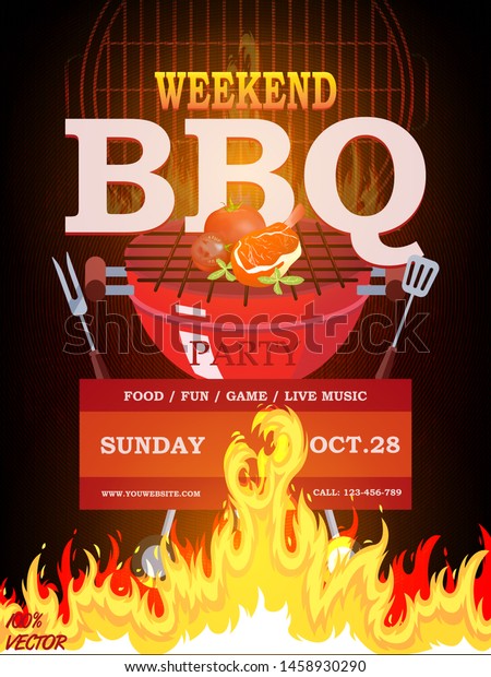 Bbq Party Invitation Template On Red Stock Vector Royalty Free