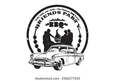 BBQ party label logo black vector editabel