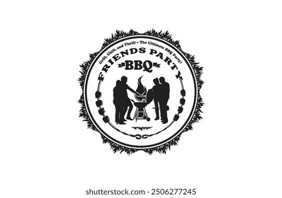 Logotipo de la etiqueta del partido de la barbacoa Vector negro editabel