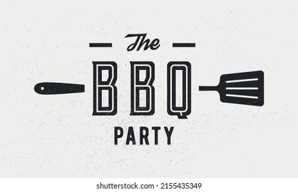 BBQ party logo design template. Barbecue party poster for restaurant, steak house, grill, bbq, cooking and food business. Vintage abstract poster with Grill Spatula. Vector illustration.