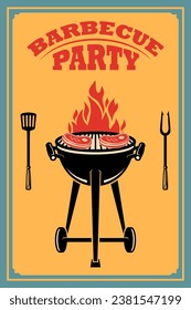 BBQ party. Old style poster with grill