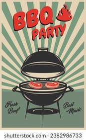 BBQ party. Old stylee poster with grill