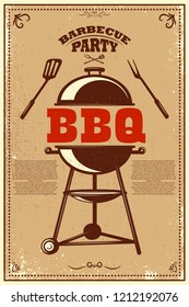 Bbq party poster. Barbeque and grill. Design element for card, banner, flyer. Vector illustration
