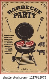 Bbq party poster. Barbeque and grill. Design element for card, banner, flyer. Vector illustration